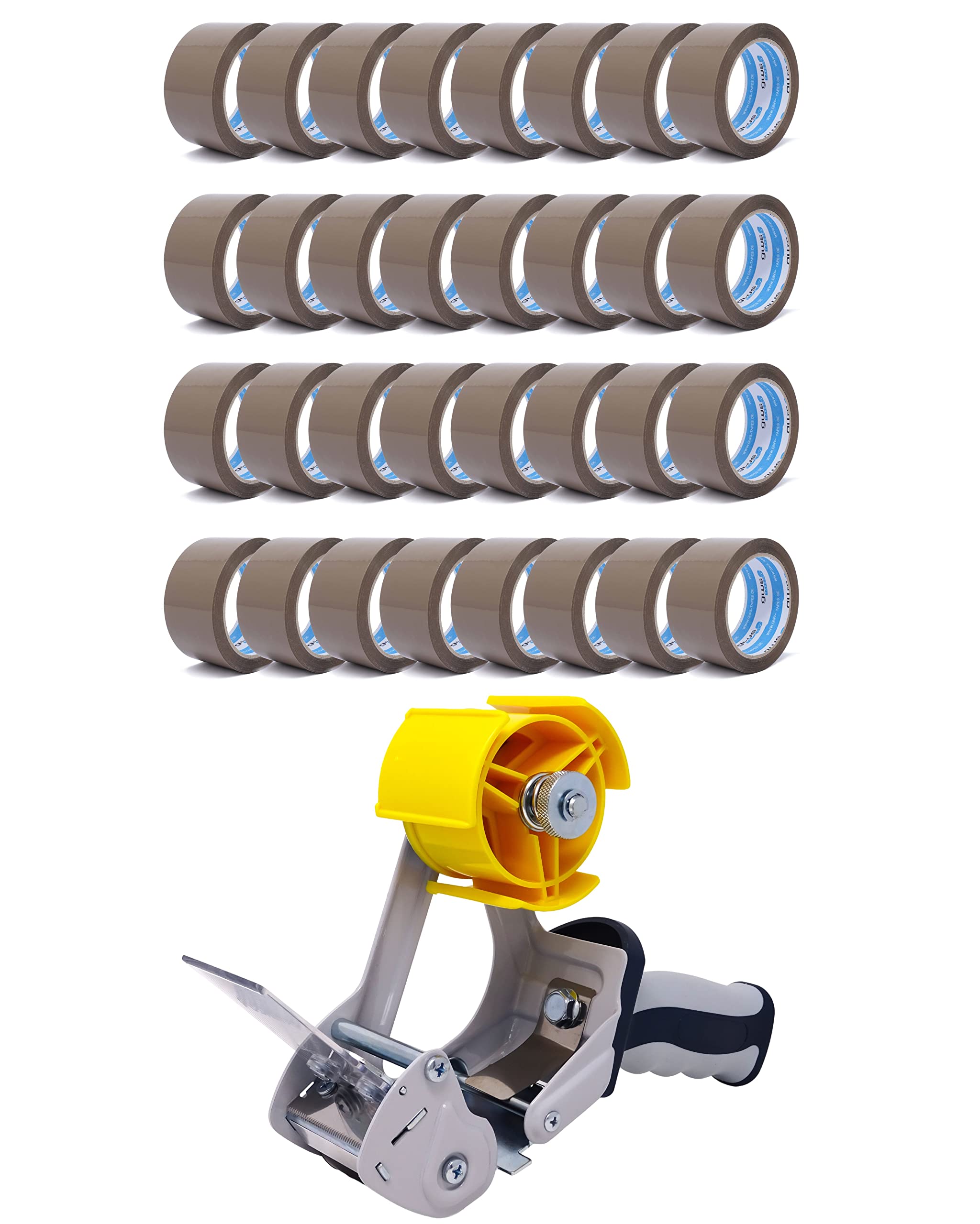 gws Verpackungs-Set mit robustem Lager/-Industrie Abroller und 36 Rollen braun 66m x 50mm zum Verpacken von Paketen - Hohe Klebekraft - Einfache Bedienung - Profi-Qualität