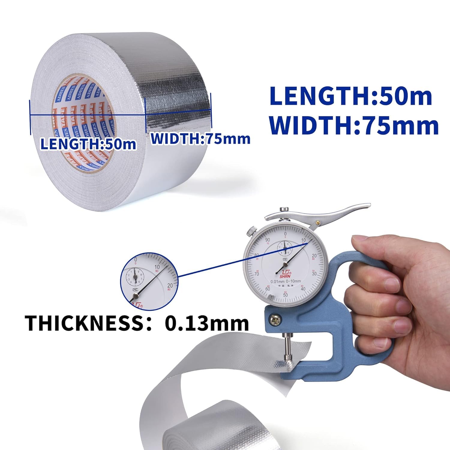 ADHES Cinta de aluminio Reforzada Con Tejido De Fibra De Vidrio cinta de alta temperatura, Resiste de 80°C a 100°C, cinta reparación de aluminio para calentadores y estufas,20MM X 50M, 10 Rollos