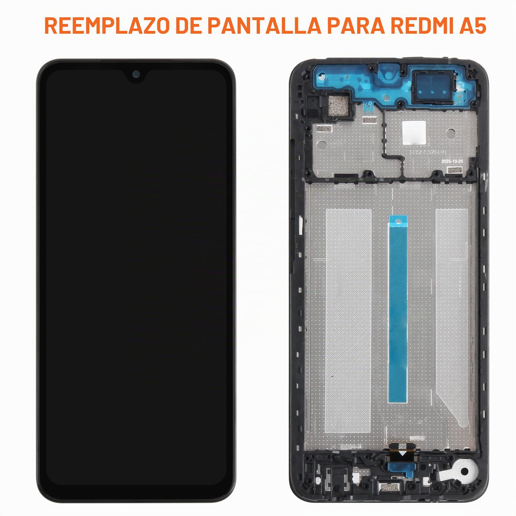 Pantalla LCD para Redmi A5 Pantalla LCD para Xiaomi Redmi A5 25028PC03G 25028RN03A 25028RN03I 6.88" Pantalla de Repuesto Pantalla Táctil Digitalizador Asamblea con Reparación Kits, Negro con Marco