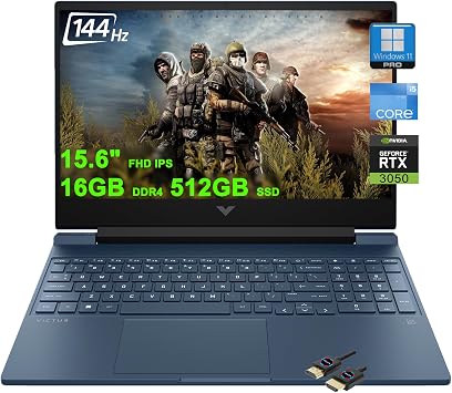 HP Victus 15 Gaming Laptop | 15.6" FHD IPS Anti-Glare 144Hz | Intel 8-Core i5-12450H >i7-11800H | 16GB DDR4 512GB SSD | GeForce RTX 3050 | Backlit B&O Fast Charging Win11Pro DLCA Accessories