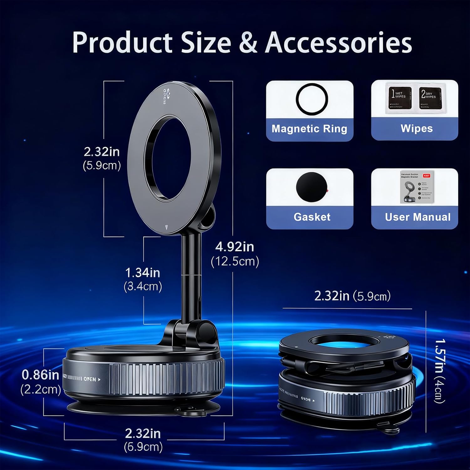 Phone Holder for Your Car, 360° Adjustable Magnetic Suction Cup Phone Mount for Magsafe, Pocket Size Foldable Car Mount, for iPhone 17 16 15 14 13 12 Series