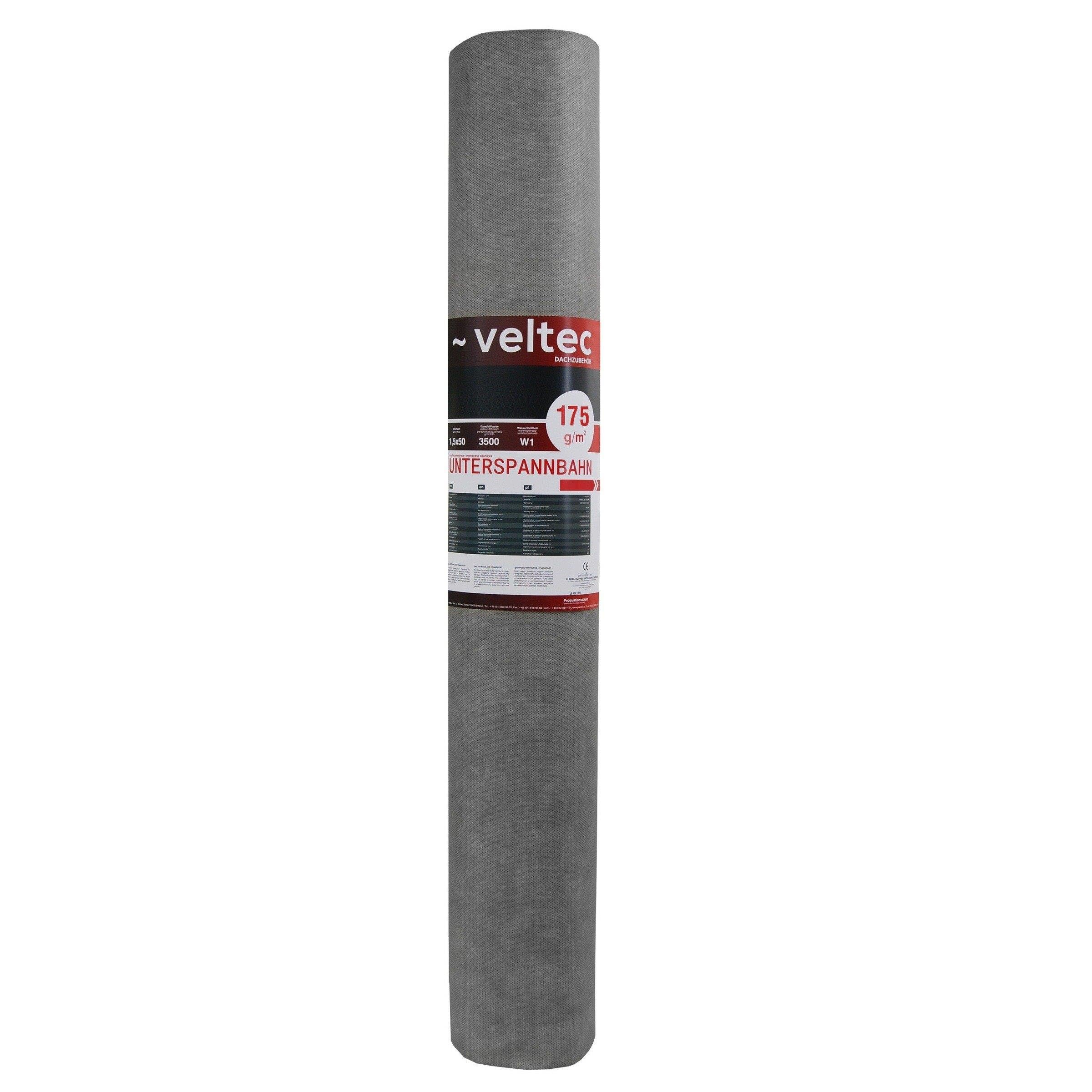 Parotec_Veltec 3-lagige Unterspannbahn 100g–200g/m² Diffusionsoffene Dachfolie W1 wasserdicht Sd 0,03–0,04 m Reißfest & UV-beständig 10m 25m 50m Unterdeckbahn für Steildach (175g - 37,5m²=25m x 1,5m)