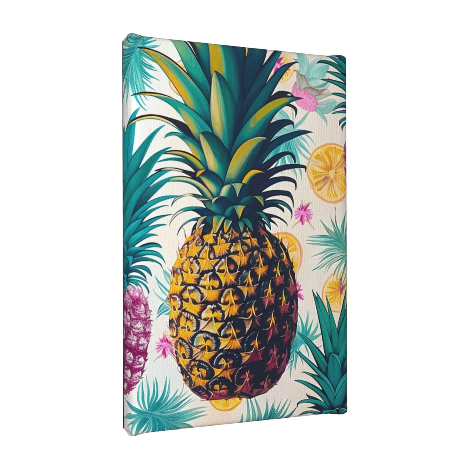 YKLJG Tropical Pineapple Printed Wall Art Canvas Painting 20x30 CM Wooden Framed Picture Painting Artwork Prints for Bedroom Kitchen Home Office Decor