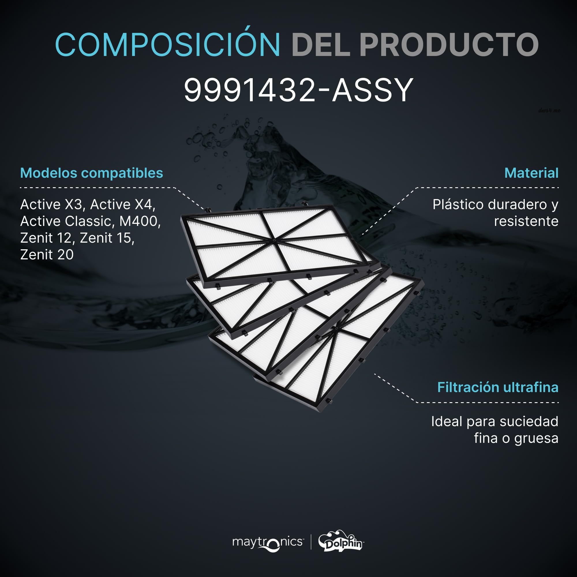 Dolphin Piezas de recambio originales - Paneles filtro ultrafino (4 ud) - Ref. Maytronics: 9991432-ASSY