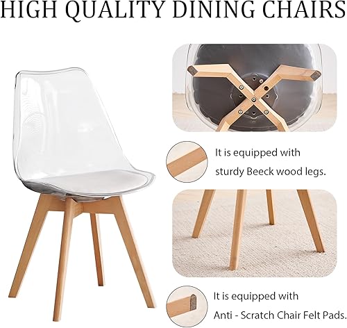 Miniatura 4 de Juego de 4 sillas de comedor transparentes, sillas de cocina modernas con cojines de piel sintética y patas de madera, silla de cena acrílica para