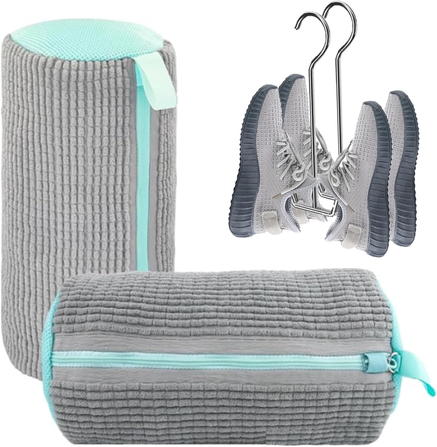 2 Pack Shoe Bag for Washing Machine - Shoe Washing Machine Bags & Drying Racks, Reusable Shoe Laundry Bag With Self-Locking Zipper, Fits All Shoes, 360°Deep Cleaning (Gray)