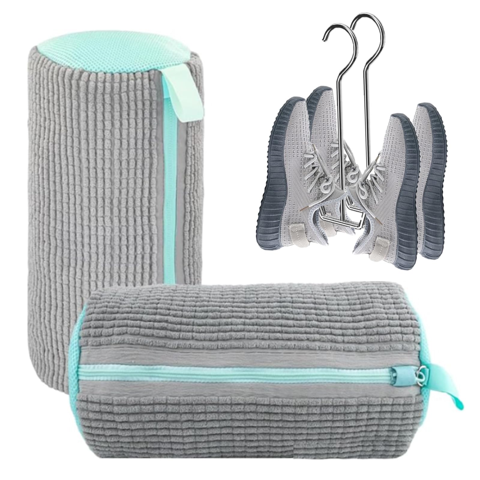 2 Pack Shoe Bag for Washing Machine - Shoe Washing Machine Bags & Drying Racks, Reusable Shoe Laundry Bag With Self-Locking Zipper, Fits All Shoes, 360°Deep Cleaning (Gray)