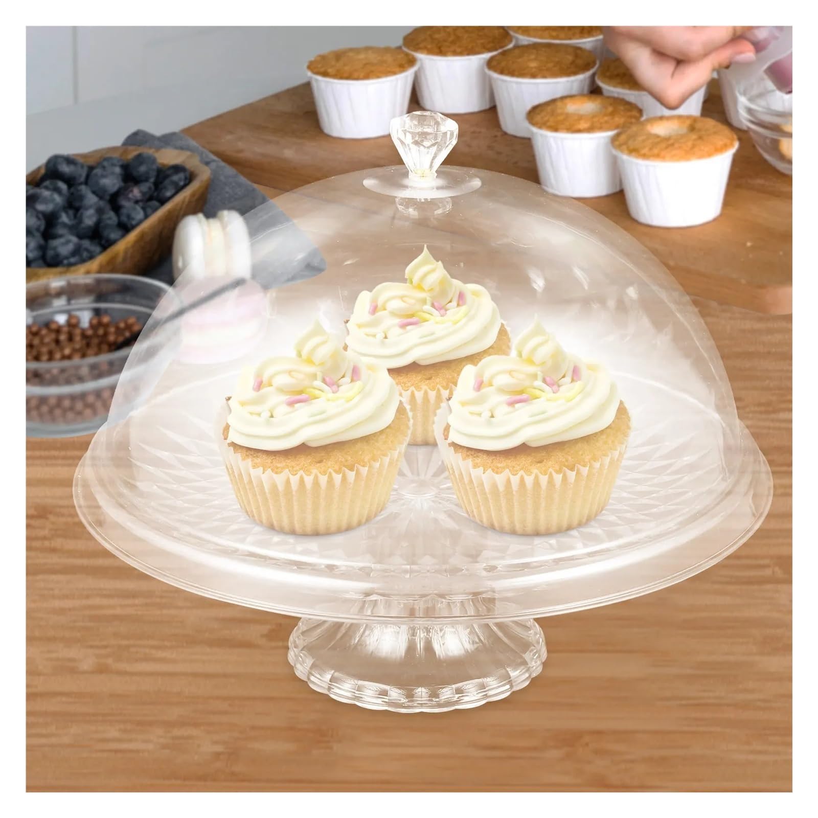 Soporte de pastel con tapa de cúpula de PET transparente for exhibición de bodas, fiestas y frutas
