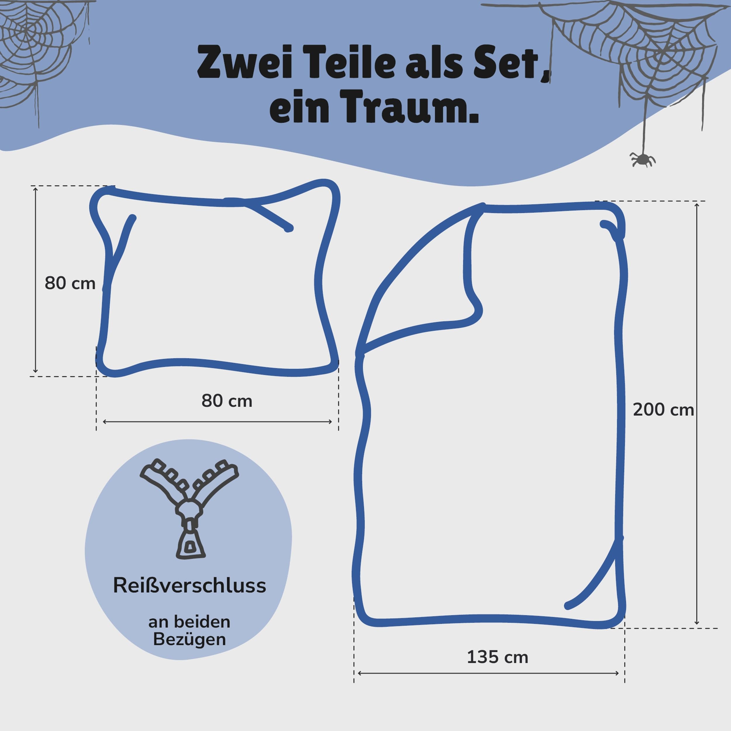 Familando – Spidey Bettwäsche-Set (2-teilig) – Decken- & Kissenbezug 135x200 cm & 80x80 cm mit Reißverschluss – Flanell aus 100% Baumwolle – Winterbettwäsche – Öko-TEX Zertifiziert