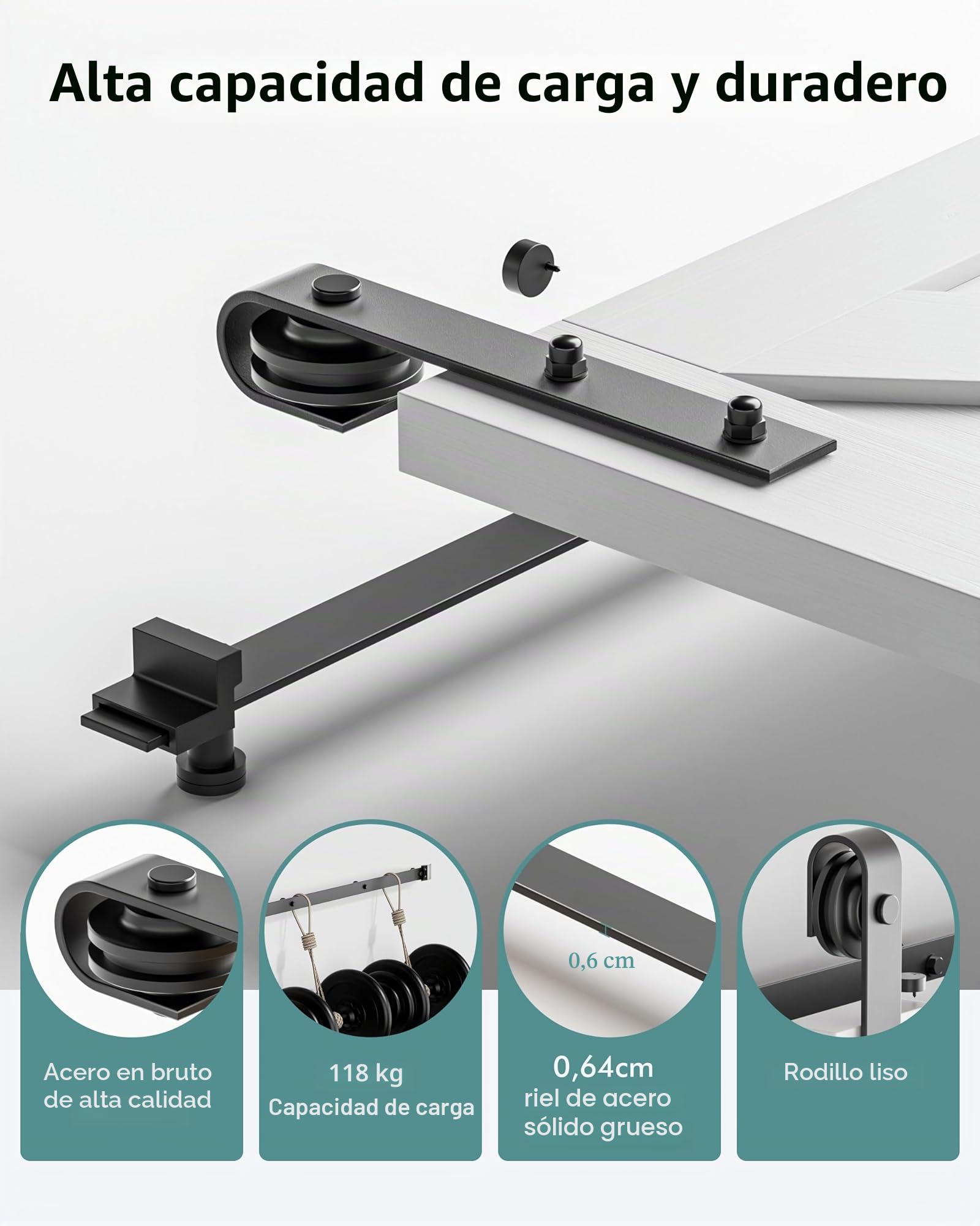 Juego completo de 200 cm para puerta corredera, juego completo de rieles para puerta de madera, accesorio en forma de J
