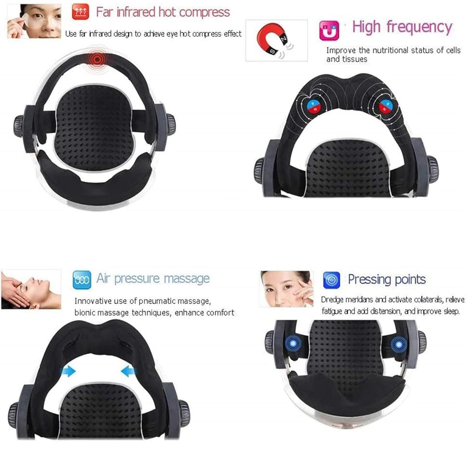 Elektryczny masażer głowy USB, kask, 2 w 1, masażer oczu głowy z pilotem, masaż ciśnieniowy, odtwarzacz muzyki Mp3 do domu, hotelu, salonu piękności, szpitala, biura