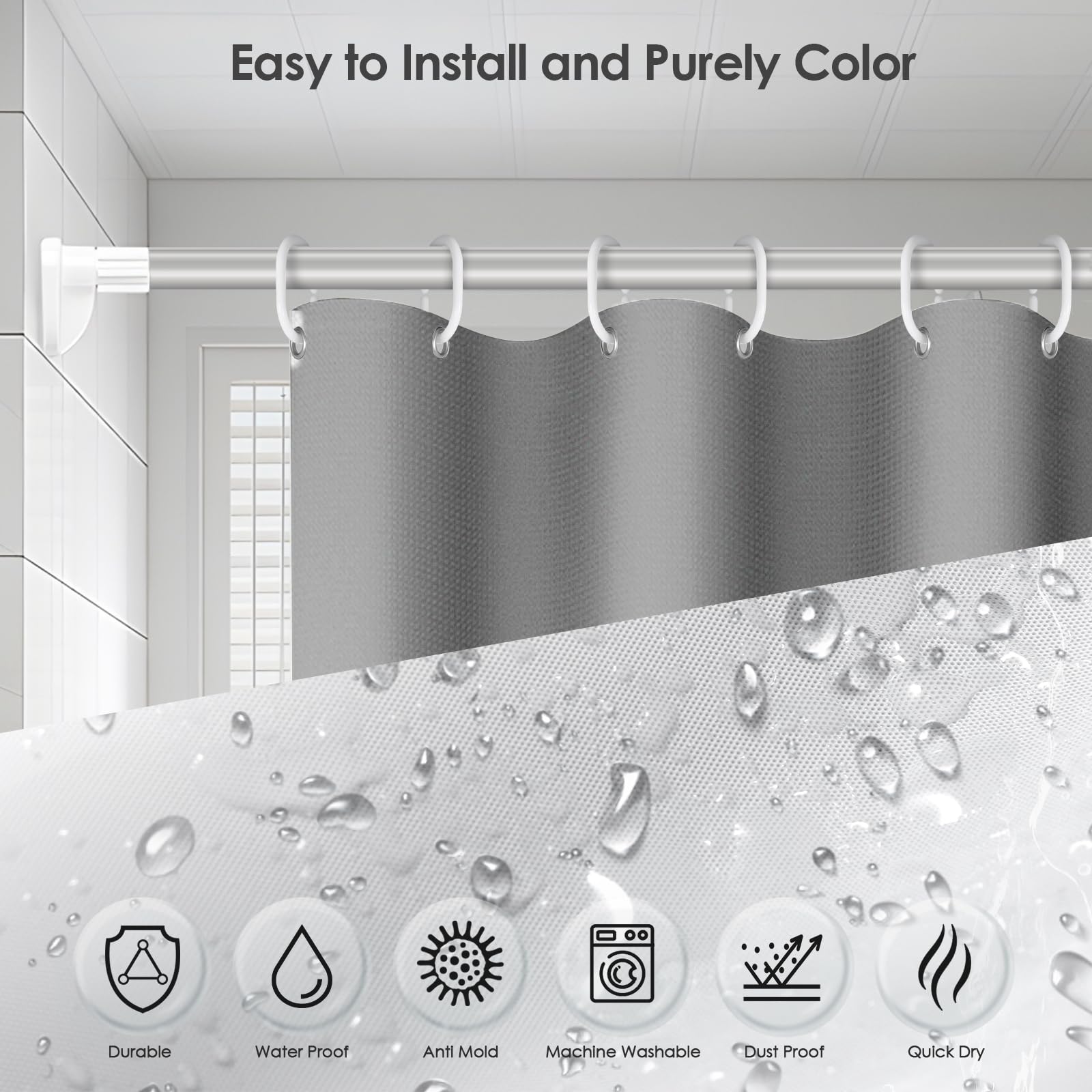 Vinabo Duschvorhang 180x200 cm, Duschvorhang Inklusive 12 Duschvorhangringen,Wasserdicht Waschbar Duschvorhänge für Dusche und Badewanne,Shower Curtains (Packung mit 5)