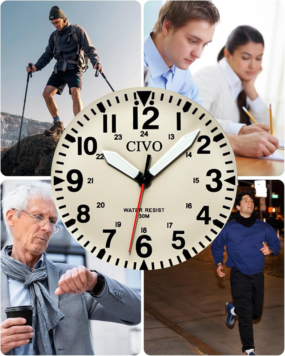 CIVO Analog Wrist Watches for Men: Waterproof Stainless Steel Mens Watches - Silver Watch with Easy Read Dial Men's Watch for Gift Nylon GreenWhite image 7 of 8 B0F2HFM7LY