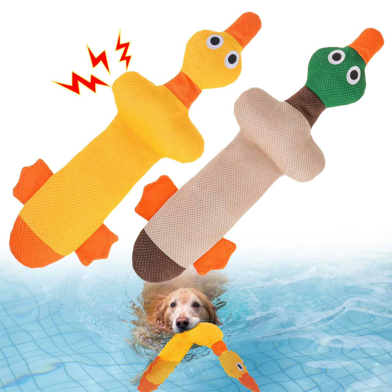 BEAUTYZO Floating Dog Toy for Water Fetch, 2 Pack Squeaky Duck Toy, Dog Pool Toys Teething Chew Toys for Small Medium Large Dogs, Training Exercise Playing Indoor Outdoor