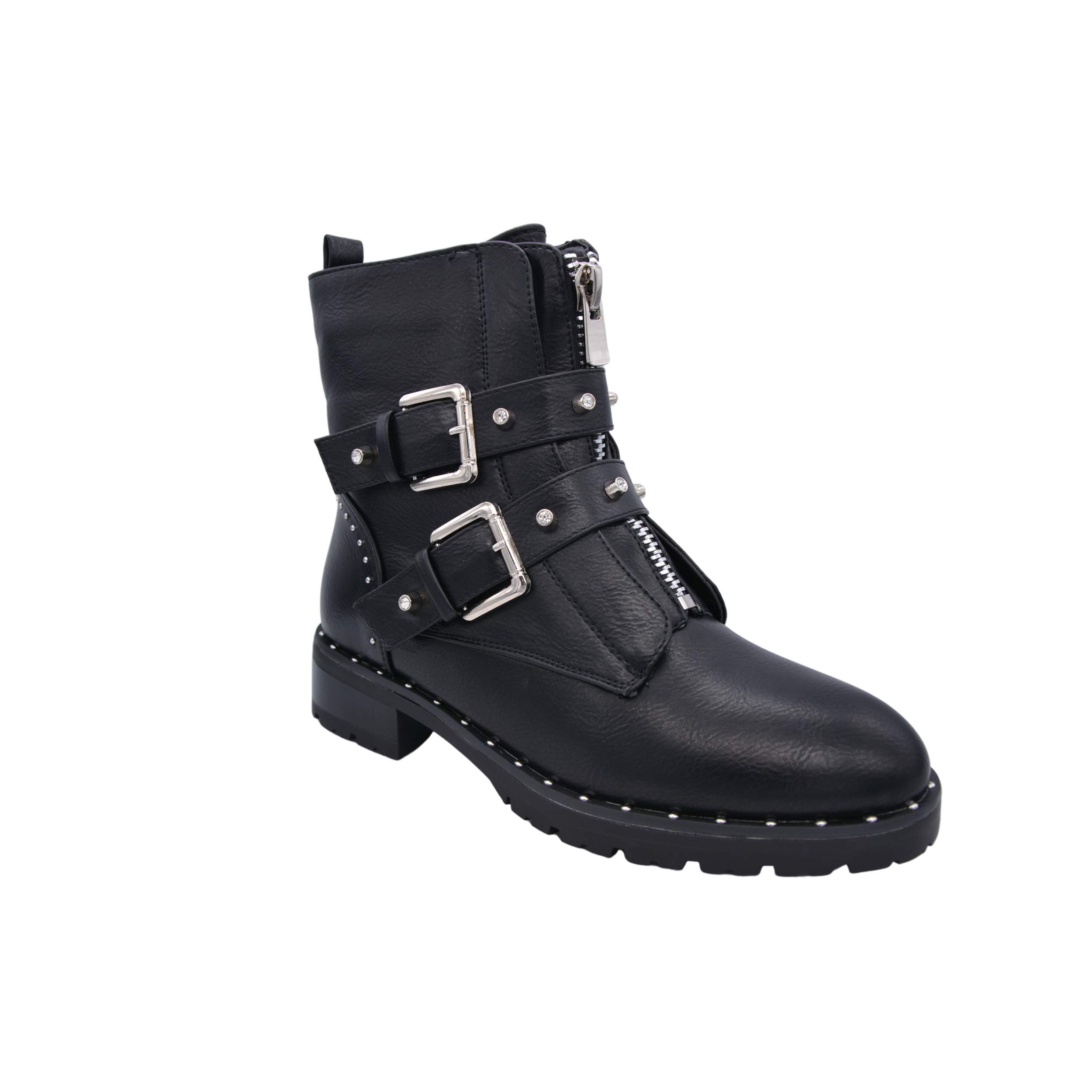 CucuFashionStudded Black Boots - Fashionable Biker Boots for Women, Zip-Up Goth Boots Women, Womens Black Studded Boots, Gothic Boots - UK Size 3-8