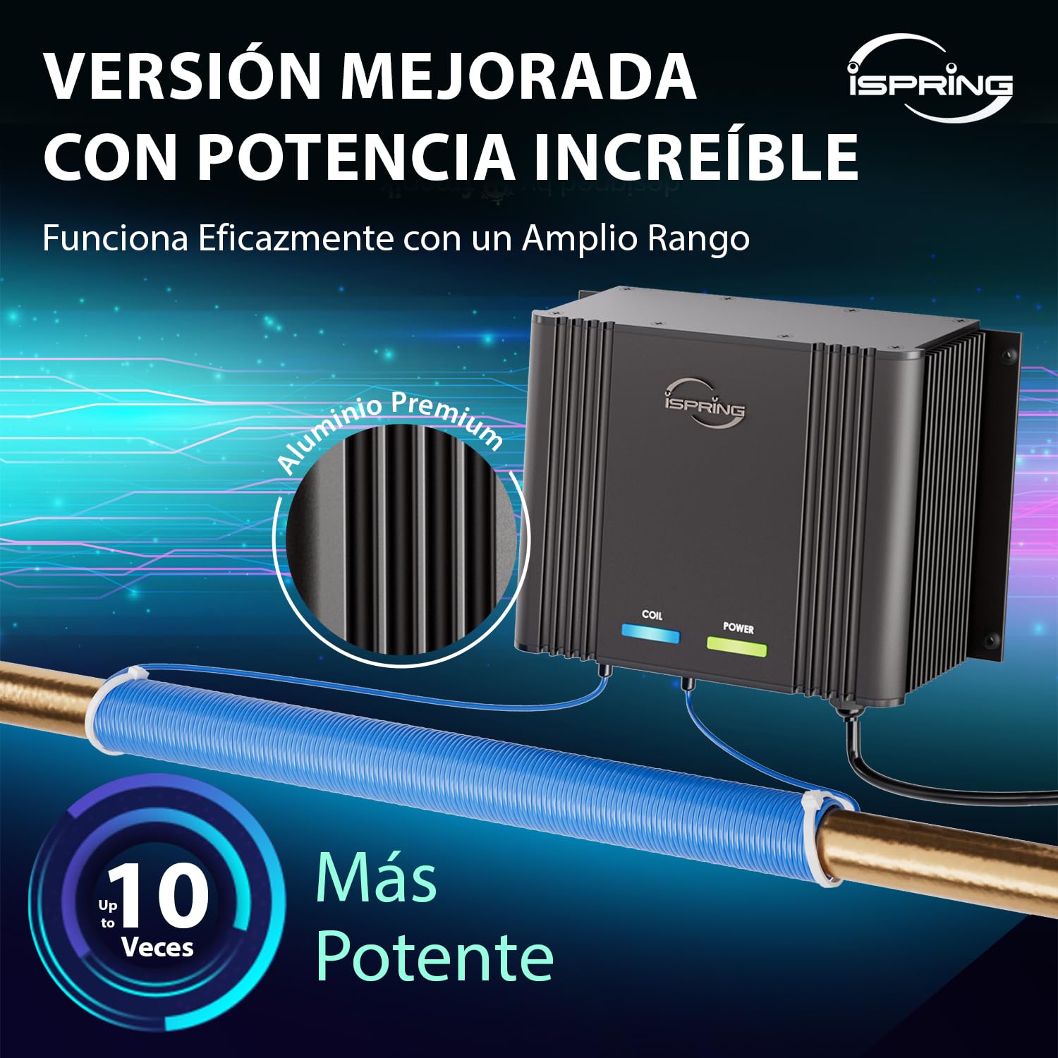 iSpring EDV2 Descalcificador de Agua para Toda la Casa, Alternativa Electrónica Sin Sal 10 Veces Más Potente, Construcción de Aleación, Reduce la Cal y Previene la Acumulación de Depósitos