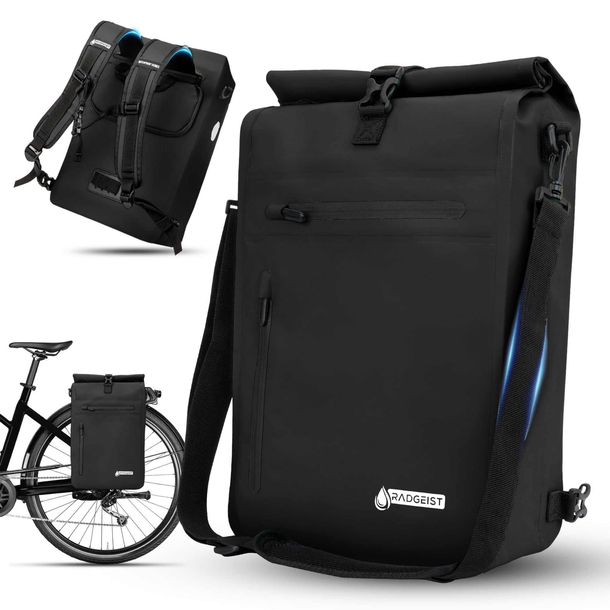RADGEIST 3in1 Fahrradtasche für Gepäckträger - Gepäckträgertasche wasserdicht, extra robust mit Schnelleinhängung - Fahrrad Tasche Rucksack (20 Liter)