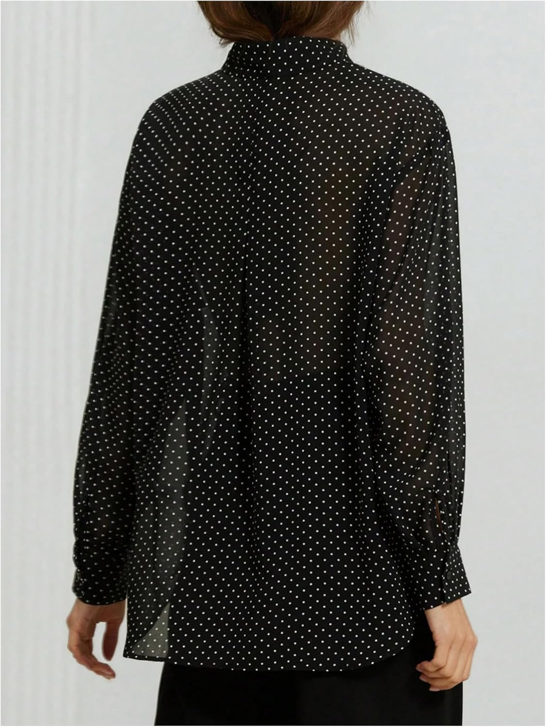Milumia Women's Polka Dots Shirt Top Sheer Long Sleeve Button Down Collared Blouse Tops - Image 3