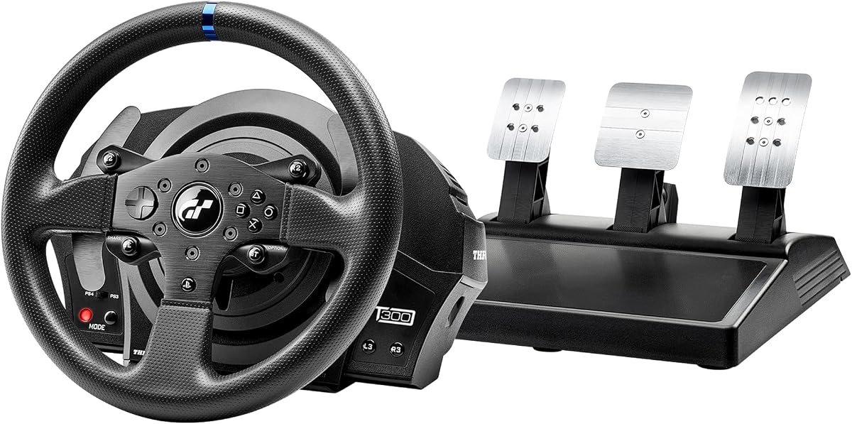 Thrustmaster T300RS GT Force Feedback Racing Wheel & 3 Pedal Set - PS5 & PC | Officially licensed Gran Turismo wheel, for Simracing, belt-driven motor, 13 actions buttons, detachable wheel