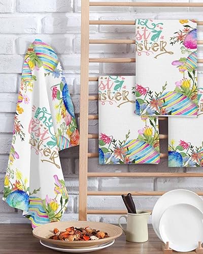 Miniatura 2 de Juego de 2 toallas de cocina de tejido de gofre de algodón, coloridos huevos de Pascua florales de 16 x 24 pulgadas, absorbentes, de secado rápido,