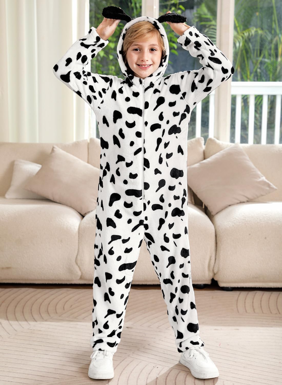 BesserBay Unisex Kids Fleece Dalmatian Costume 100 Days of School Animals Onesie with Tail 2-14 Years