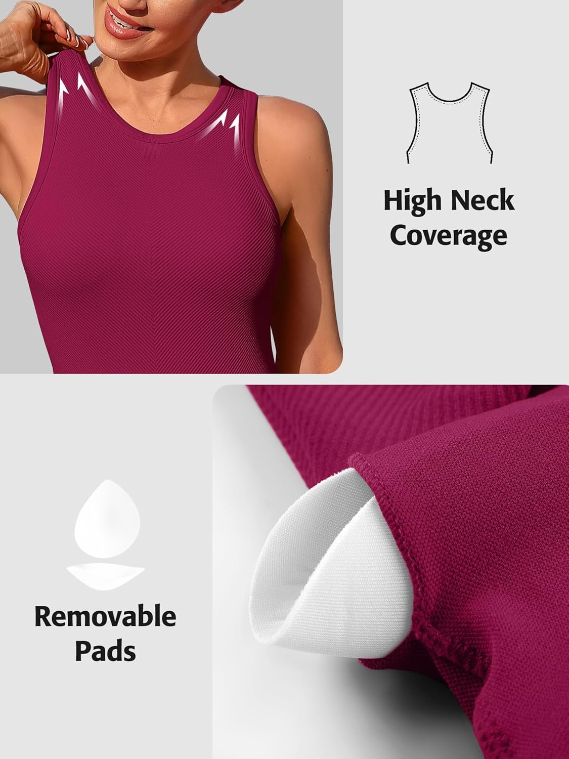 ATTRACO Workout Tank Tops for Women Seamless Full Length Gym Tops Athletic Yoga Top Built in Bra - Image 9