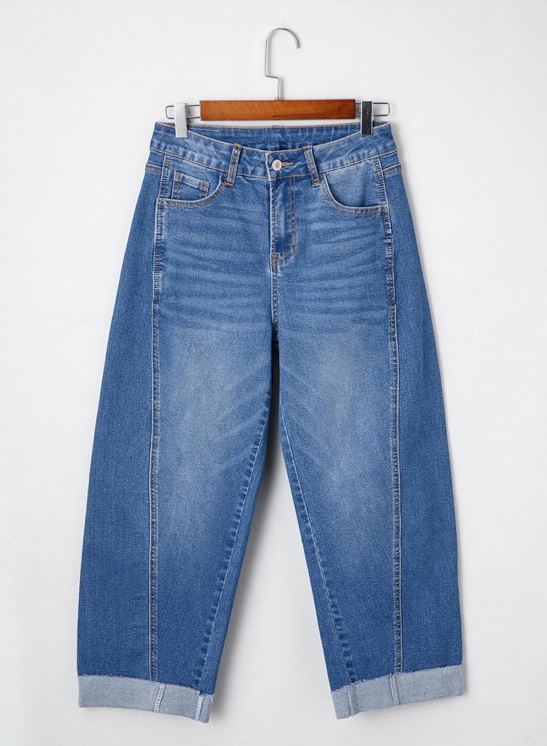 Sidefeel Barrel Jeans for Women High Waisted Wide Leg Baggy Stretch Boyfrined Trendy Raw Rolled Hem Cropped Ankle Denim Pants - Image 5