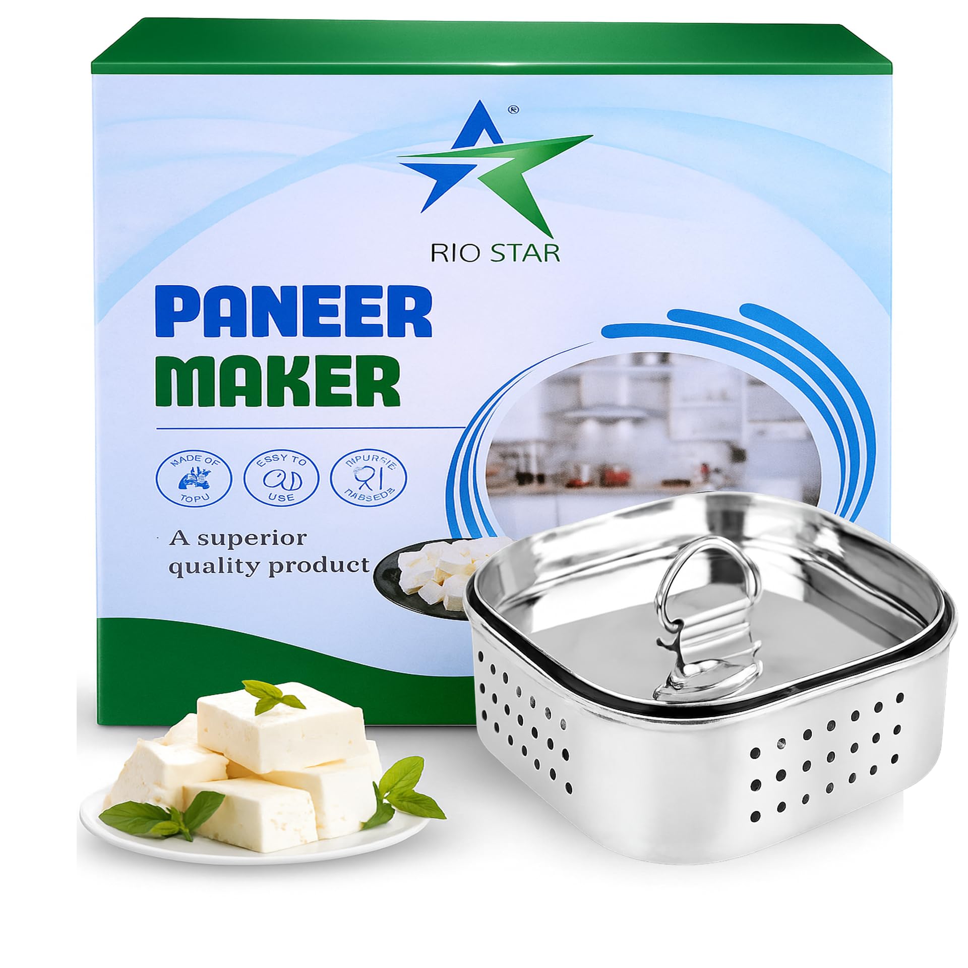 RIO STAR Paneer Maker Steel Paneer Maker Mould Press Tofu Press, Heavy Duty Paneer Mould for Homemade Paneer from Milk, Rust Proof Food Grade Kitchen Tool 550ml