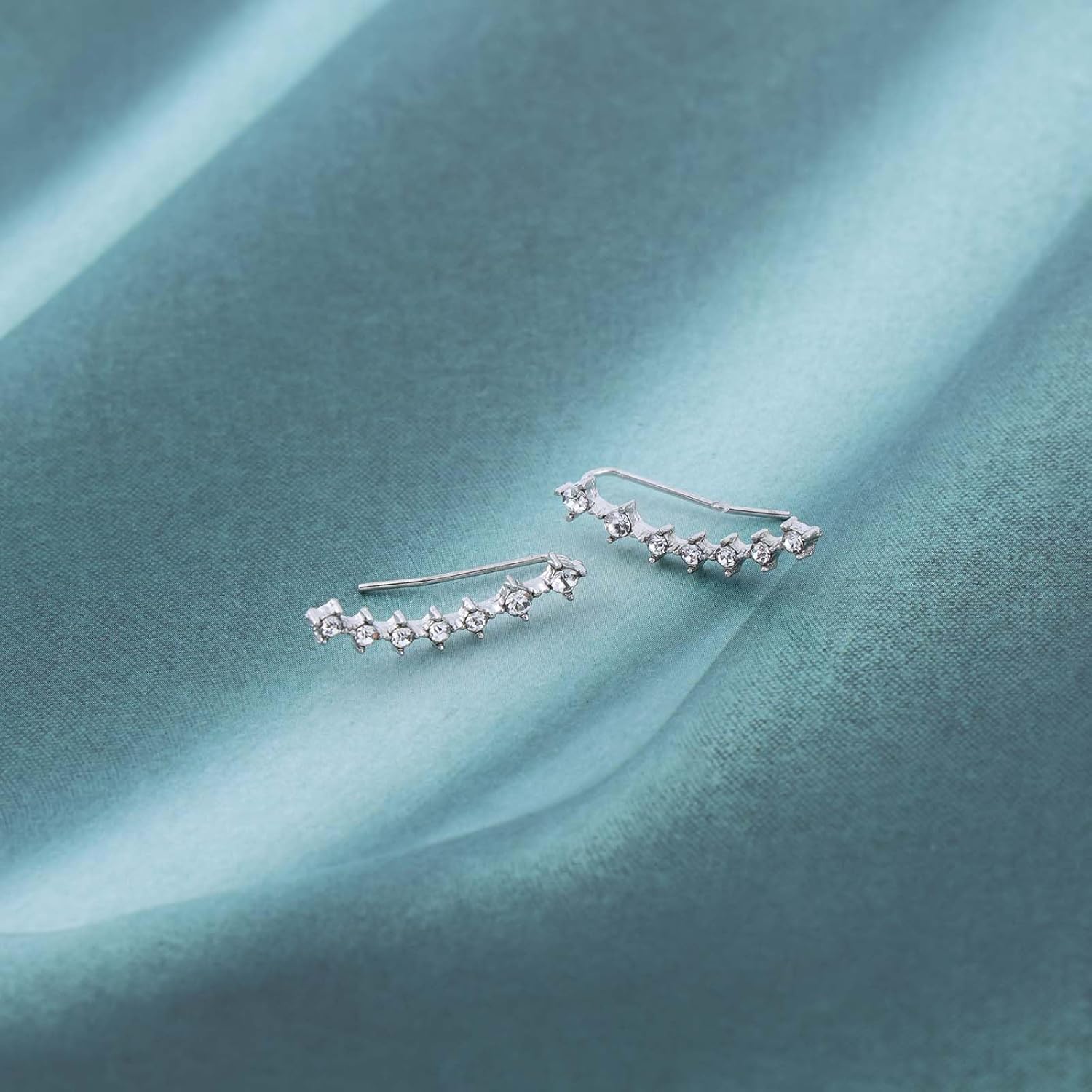 Boho Crystal Ear Climber Earrings Rhinestone Crawler Stud Earrings Silver Cz Climbing Earrings Vintage Cluster Cz Earrings Jewelry for Women - Image 7