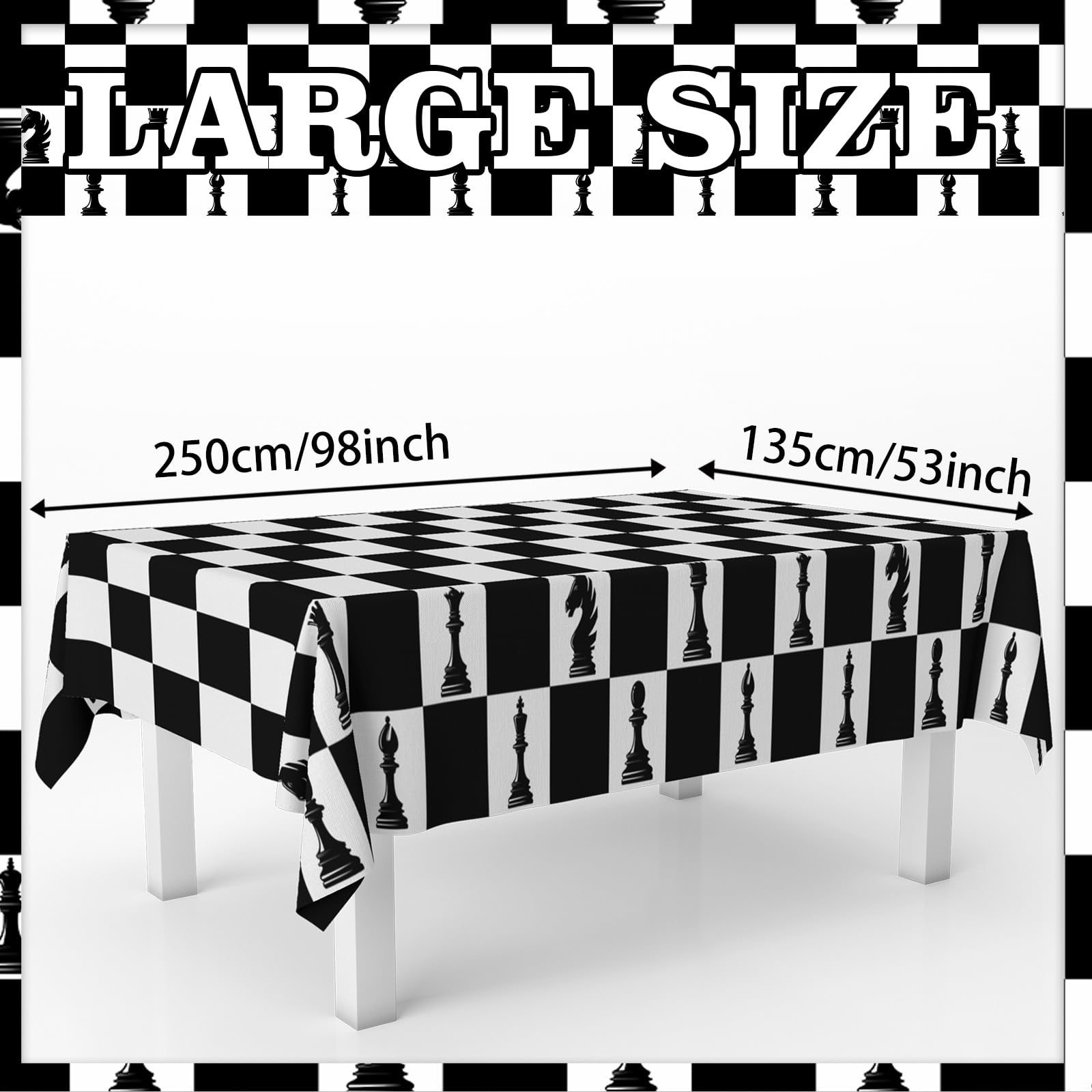 Black & White Checkered Tablecloth - 53x98 Inches, Plastic Chessboard Print For Birthday Parties, Racing Theme - View #9
