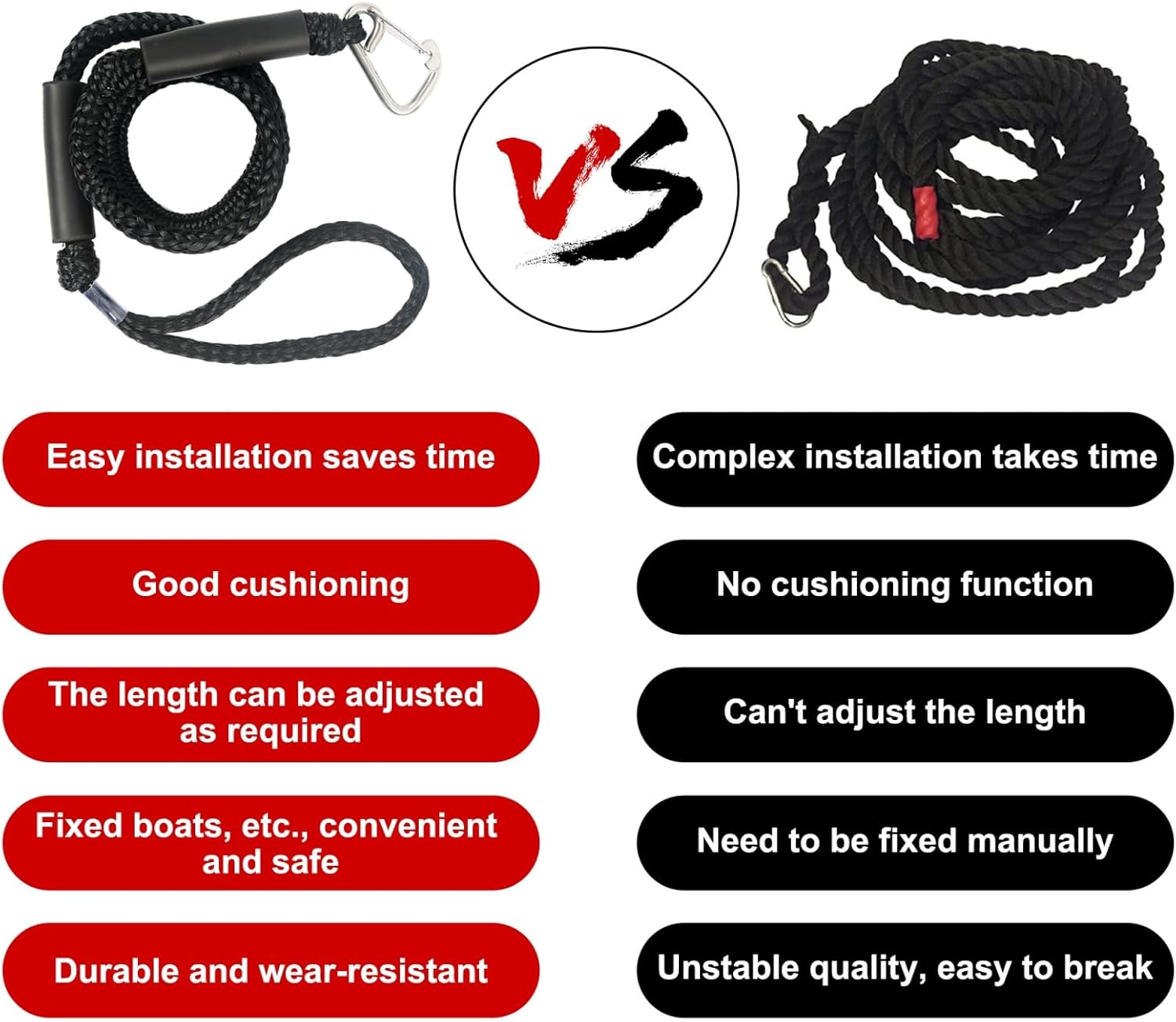 4 Pack Bungee Dock Lines Boat Accessories Bumpers Rope Mooring with Hook Loop for Anchor Docking Jet Ski Jetski Fishing Water Skis Bondaged Cord Sailboat Fender Clips Bass Tie Downs Kayak Watercraft