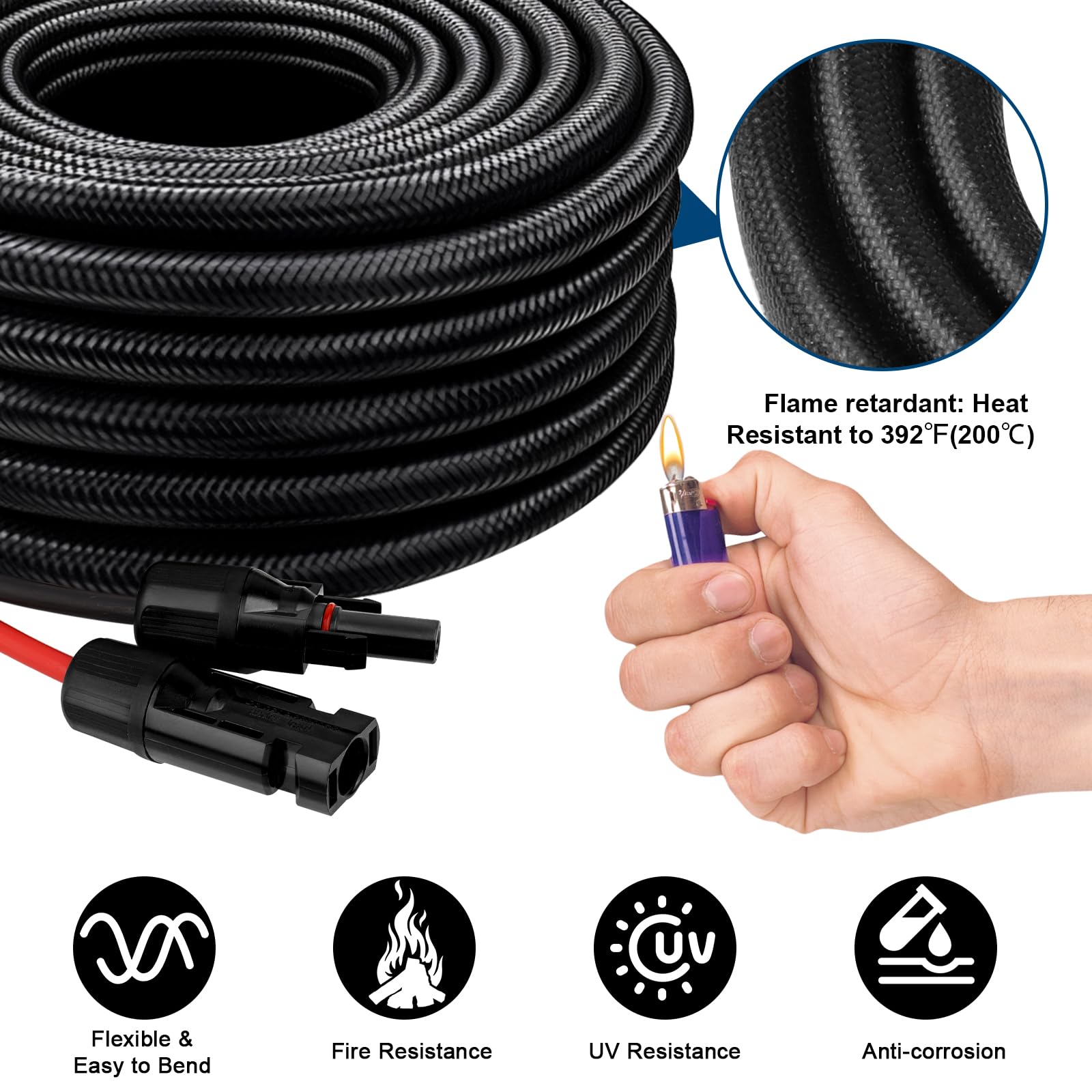 SUYA Shirbly Solar Panel Extension Cable - 25FT 10AWG 6mmu00b2