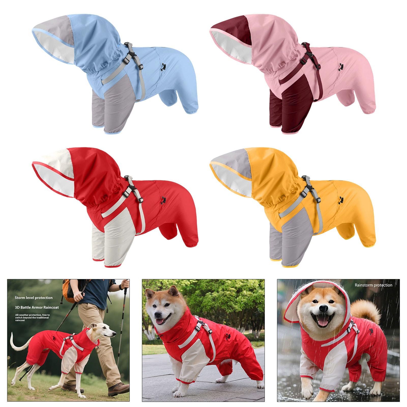 Impermeabile con cappuccio per cani con cappuccio staccabile, giacca impermeabile regolabile per cani di piccola e grande taglia attività all'aperto cappottino con cappuccio regolabile