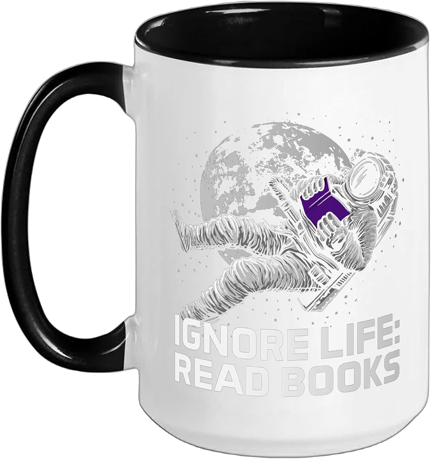 Ignore Life and Read Books Memes Introvert Trending Ceramic Mug, Black/White, 15oz
