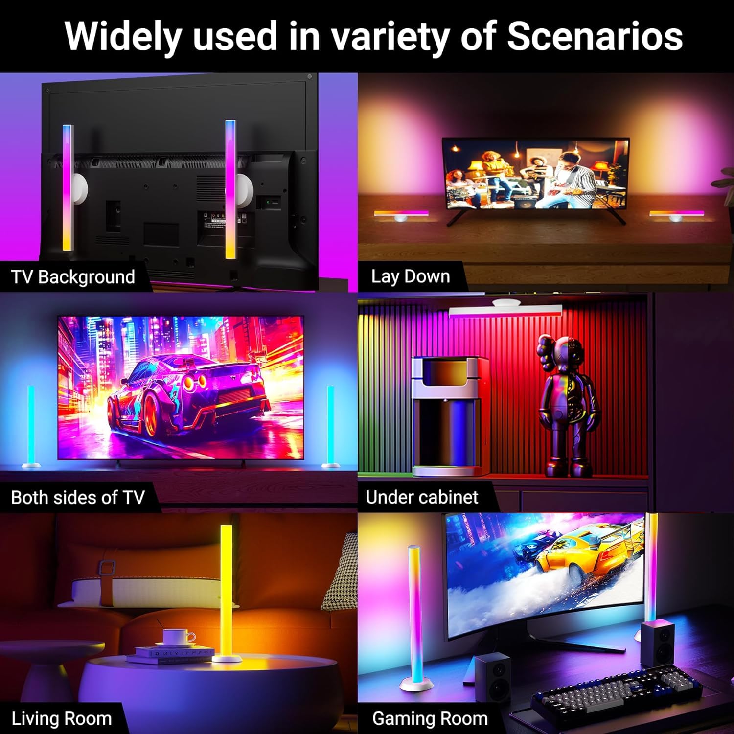 TJOY - Barras de luz LED inteligentes, retroiluminación de TV RGB con sincronización de música, barra de luz LED Bluetooth para computadora, luces de juego con modos de escena, iluminación ambiental