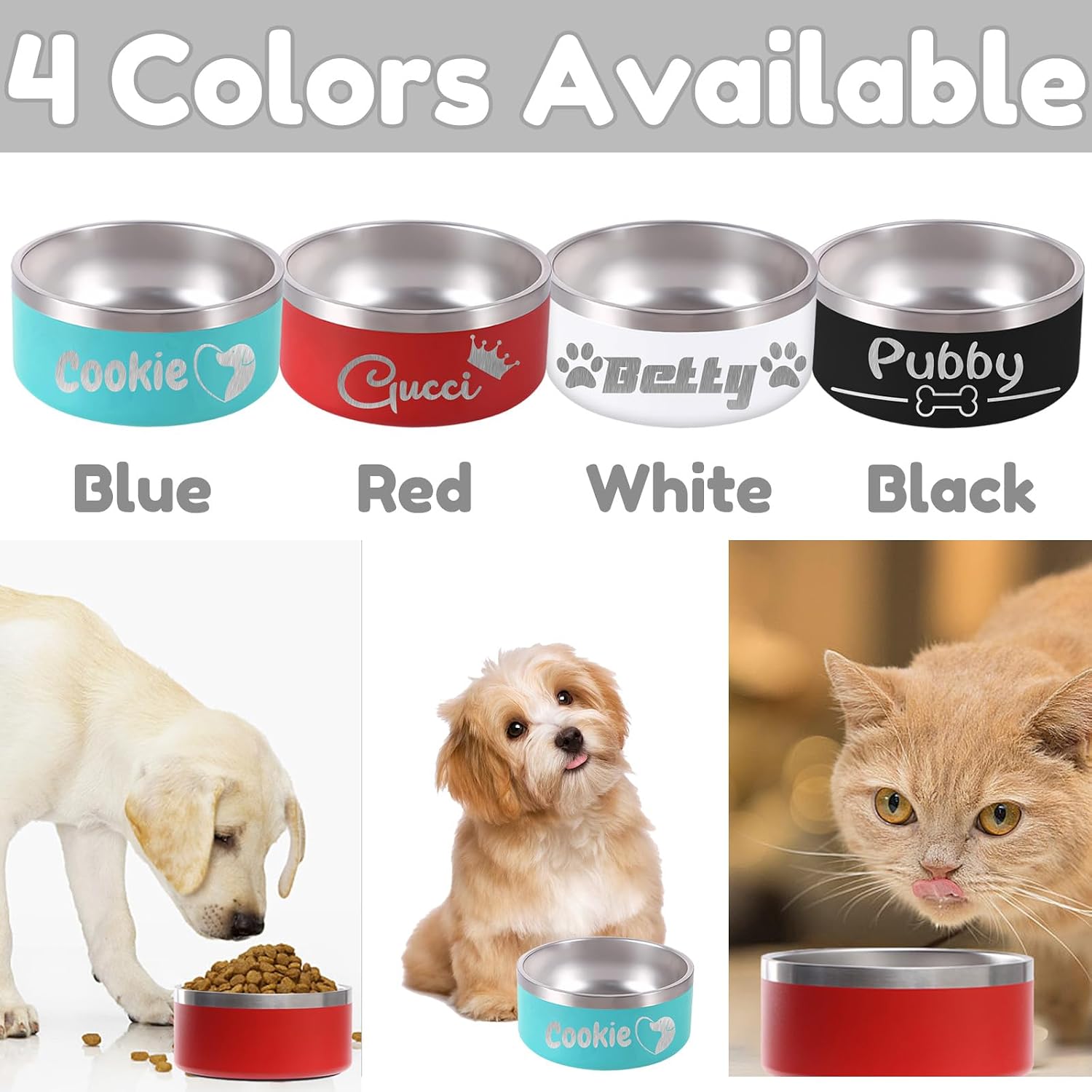 Generic Personalized Dog Bowl Custom Stainless Steel No Slip Bowls with Pet Name Engraved Customized Cat Dishes for Dry or Wet Food Feeding Supplies 64 oz (Black)