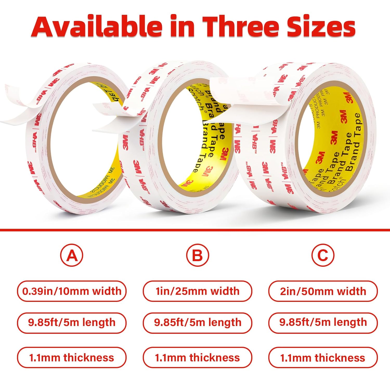 3M Double Sided Tape Heavy Duty2in X 9.85ft, Removable Mounting Tape for Wall, White Sticky Foam Tape, Picture Hanging Strips & Poster Hanger, Waterproof Adhesive Strips, Carpet Tape & Rug Gripper