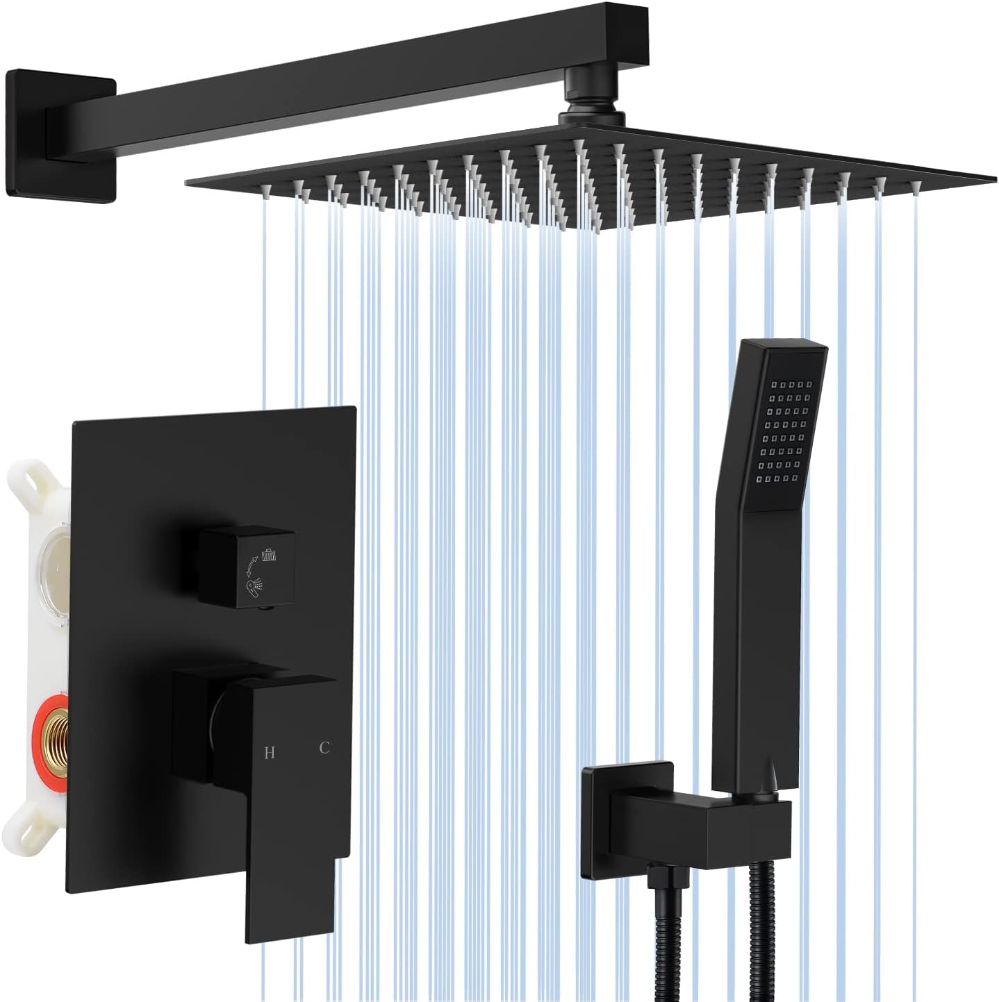 KZH Matte Black Rain Shower System 10 Inch Rainfall Shower Head Wall