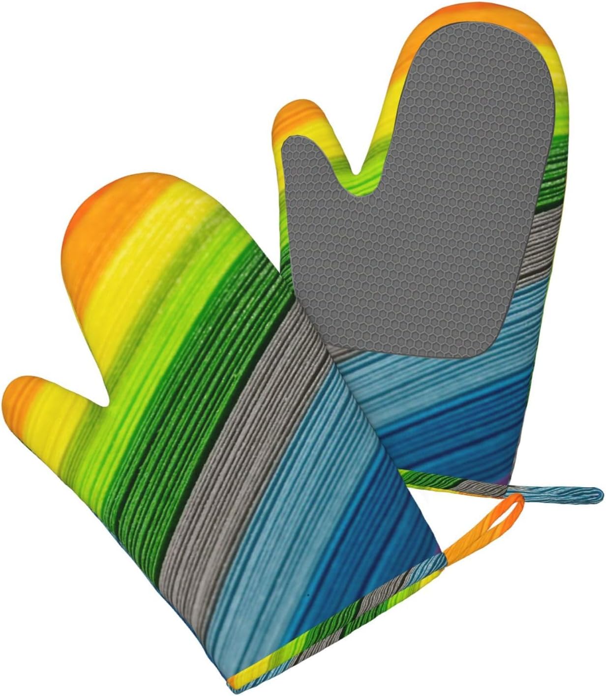 Rainbow Color Stripe Oven Mitts and Pot Holders Set of 4 Heat Resistant Kitchen Gloves with Silicone Palm Hot Pads for Baking Cooking Grilling BBQ