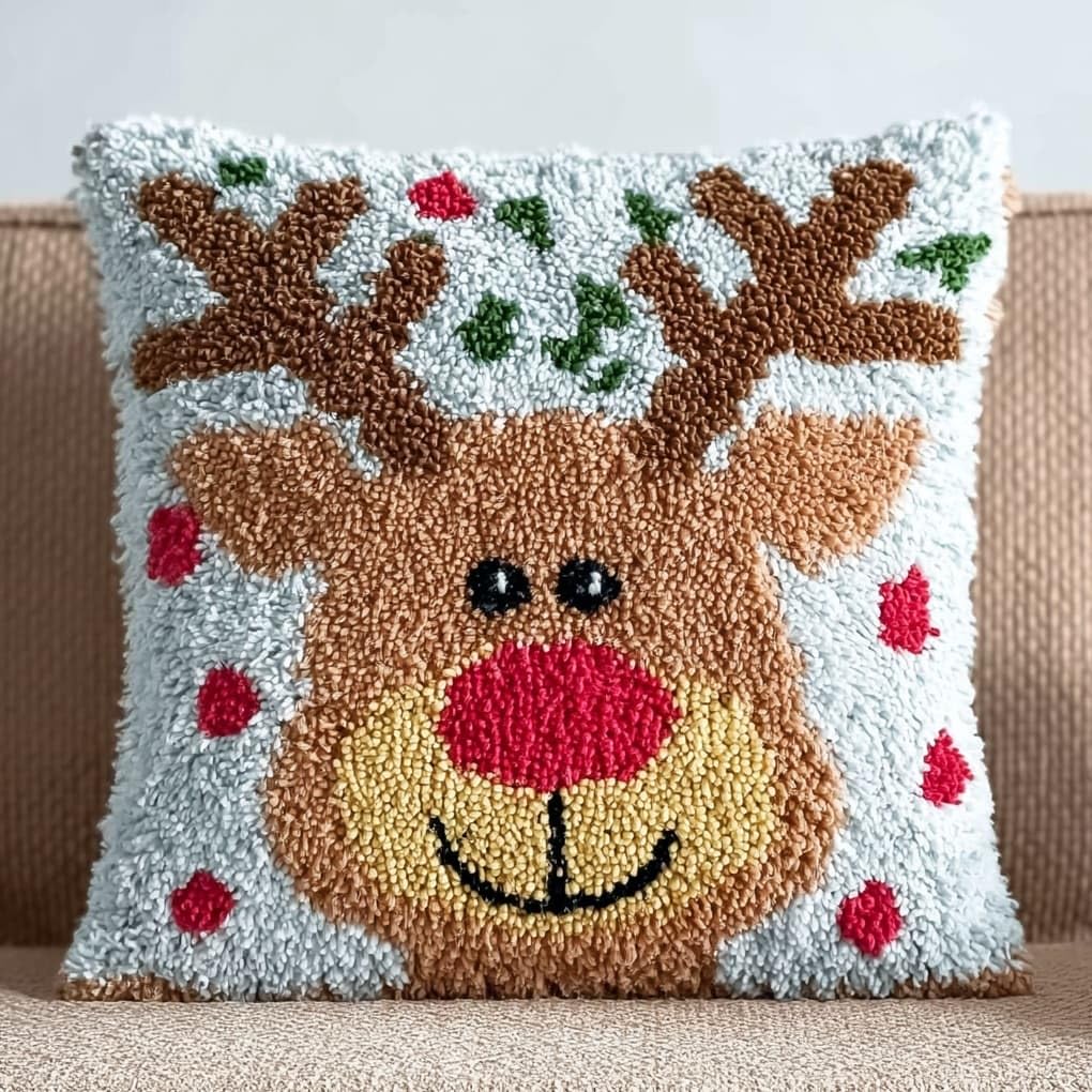 WallustrioaW Latch Hook Cushion Kits 17x17in,Cute Deer