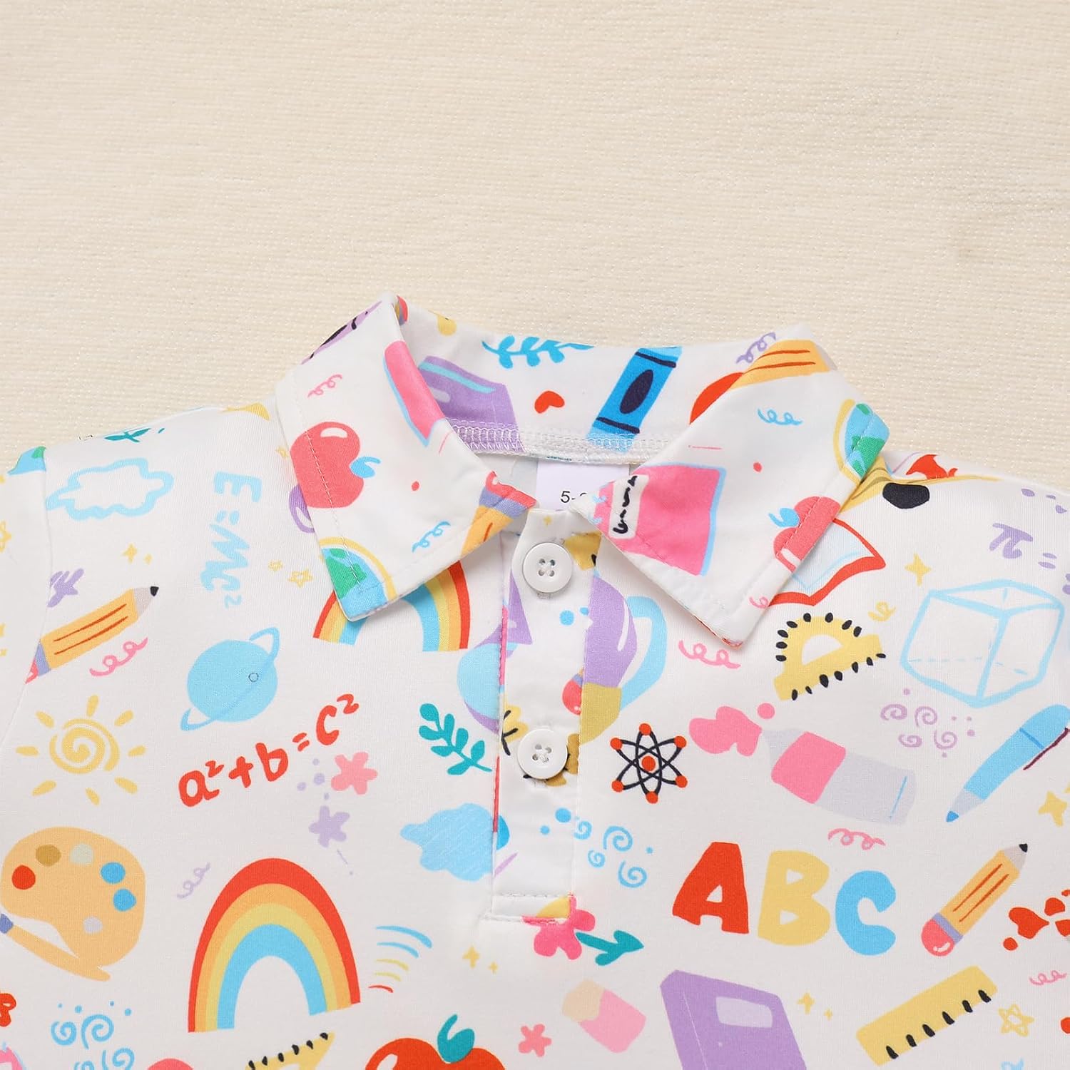 IDOPIP Toddler Boys Back to School Outfit Pencil Apple Crayon Print Shirt + Shorts First Day of School Kindergarten Clothes