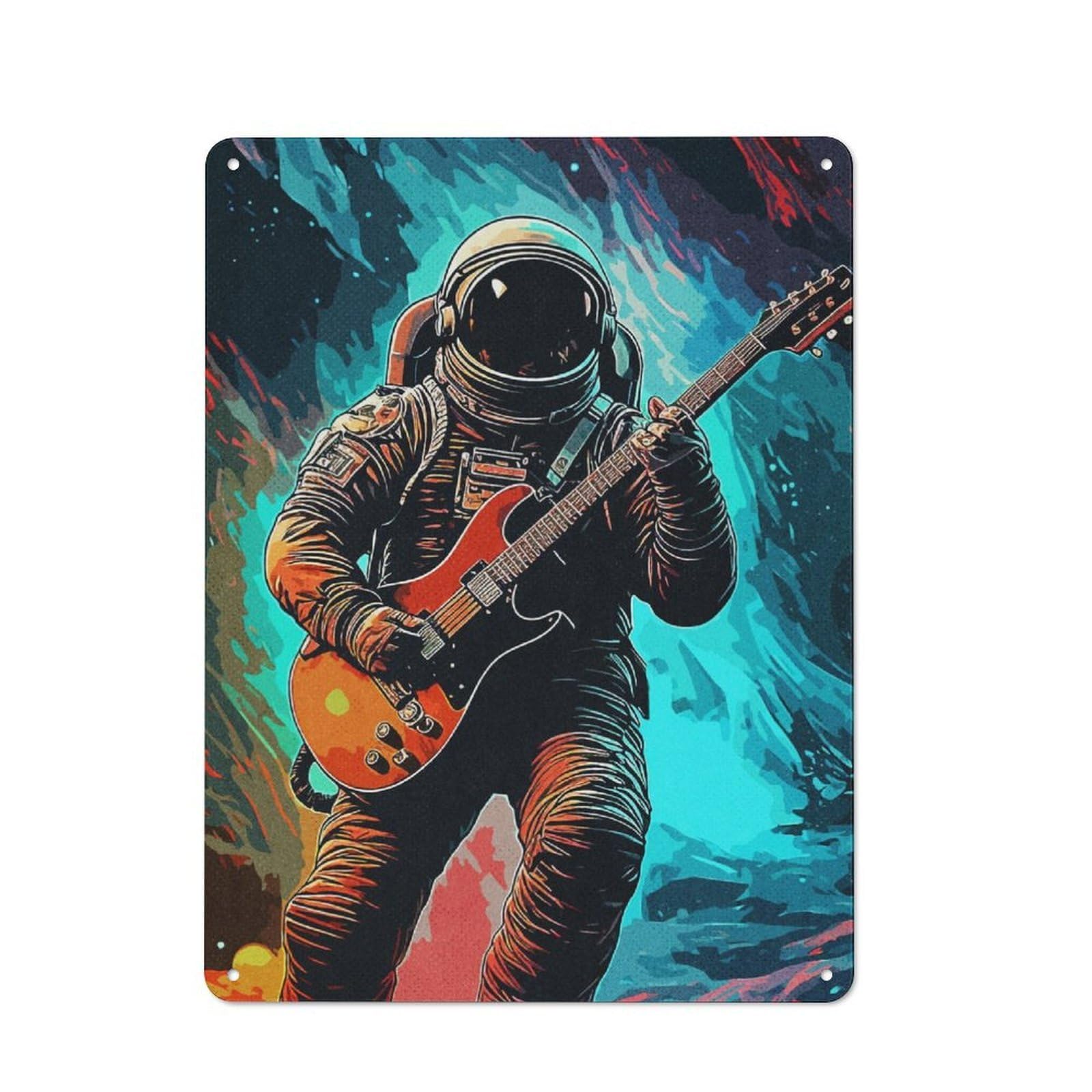 Junmoney Guitarist Astronaut Tin Wall Plaque 40X30cm With For Pub Or Café, Suited To Pub Decor Enthusiasts, For Retro Home Interiors
