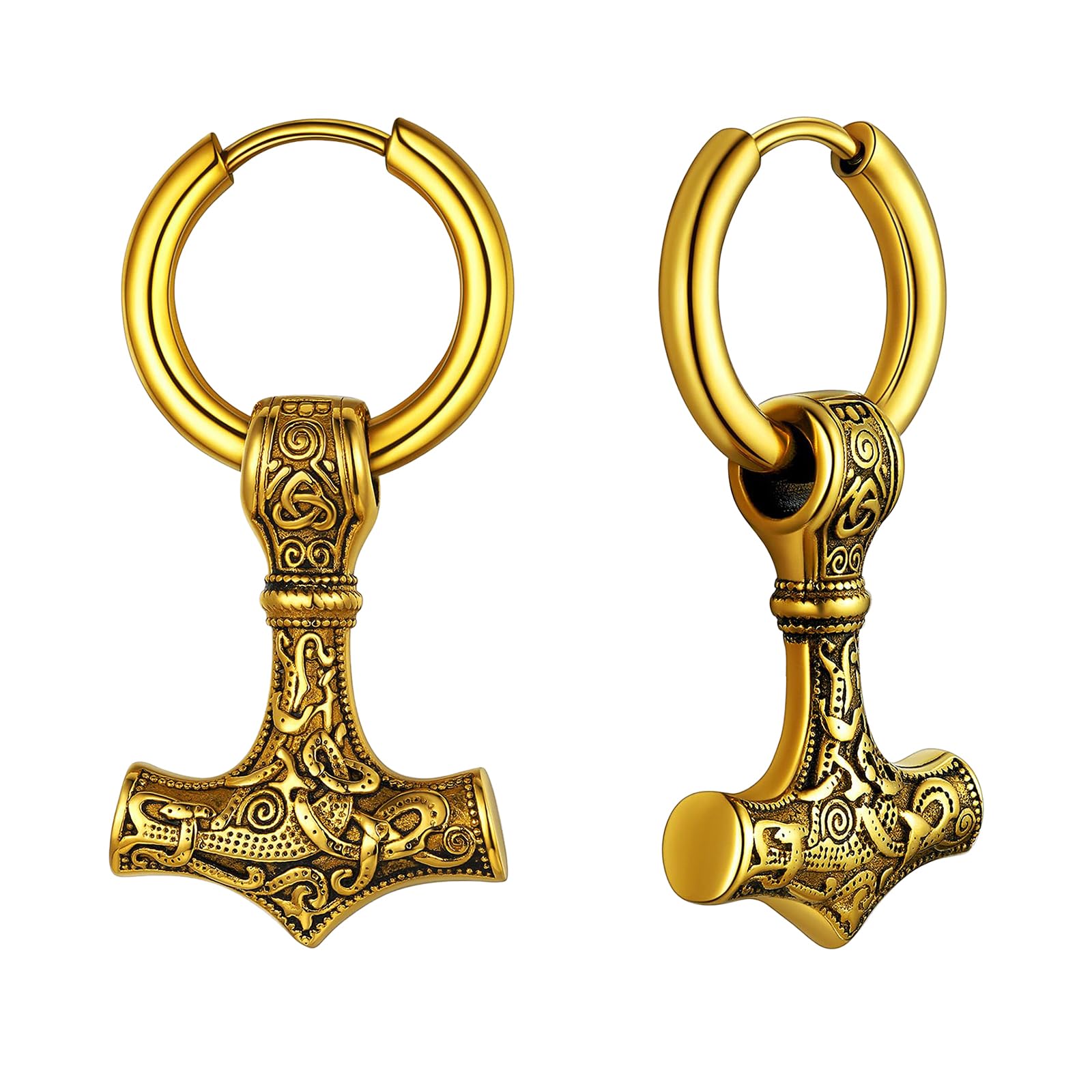 JeweBella 3 stuks Viking-halsketting voor heren, Thors hamer, hanger, roestvrij staal, Mjolnir wolfand, amullet, 60 cm, ketting, zilver/zwart, Noordse Thors halsketting, Viking, heren, cadeau