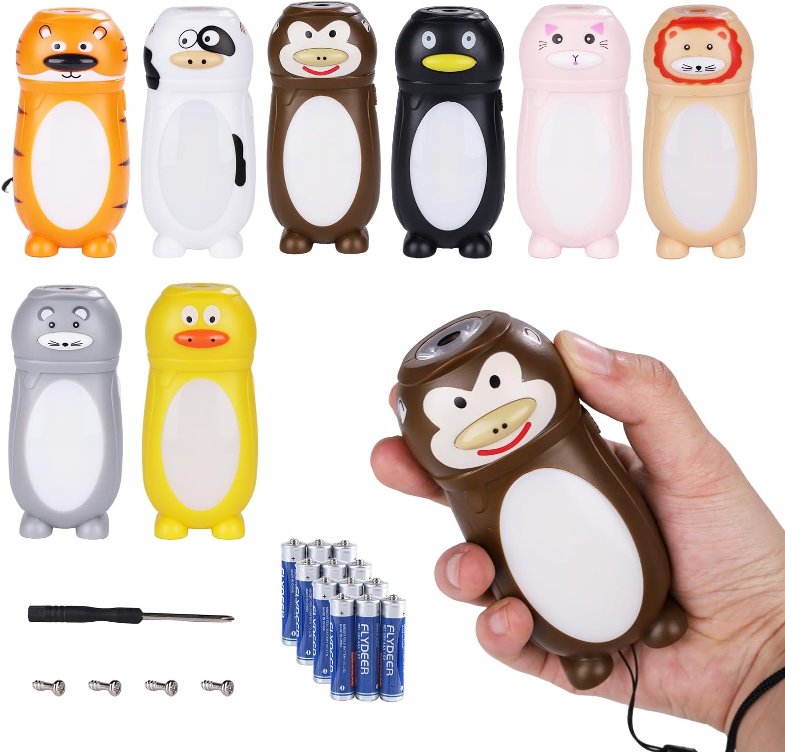 KunHe 8 Pack Animal Flashlights for Kids 2 in 1 Toddler Flashlight Camping Lantern Flashlights Stocking Stuffers for Kids Toddlers Lantern Cute Flashlight Christmas Gift for Girls Boys