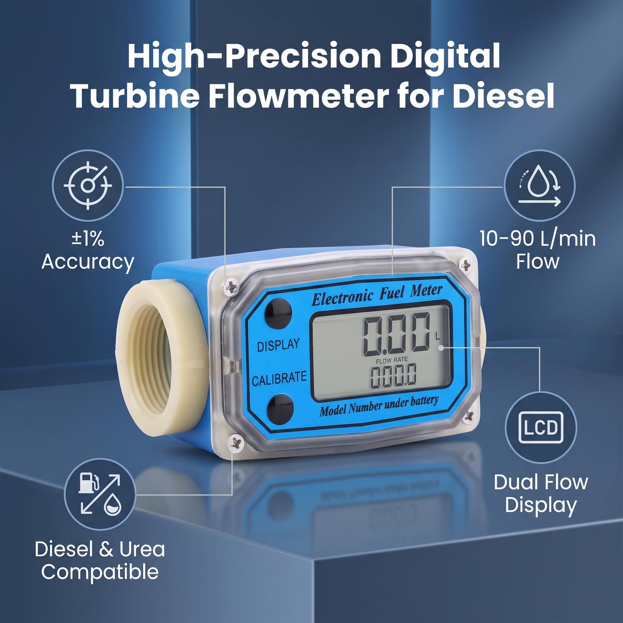 Dieselkraftstoffzähler Digital, Hydraulik, Pneumatik & Sanitär Durchflussmesser Kraftstoffzähler Wasserdurchflussmesser Mini-Digital-Turbinendurchflussmesser Dieselkraftstoff-Durchflussmesser 15–120 L