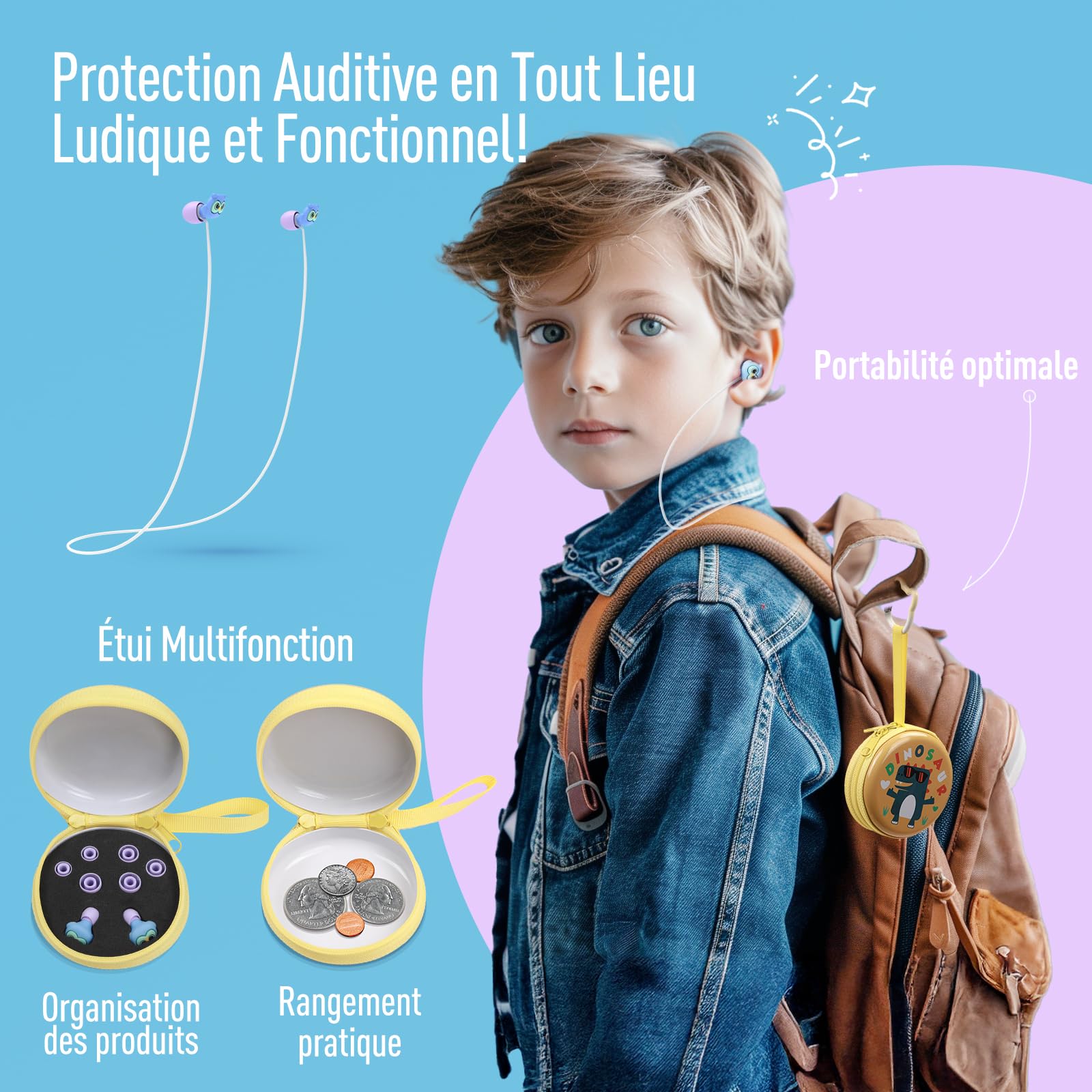 Bouchon d'oreille enfant (6-12ans),bouchons doreilles anti bruit protege oreille pour enfants et petits conduits auditifs-protection auditive boule quies pour dormir,piscine,avion,concert,tdah (28dB)