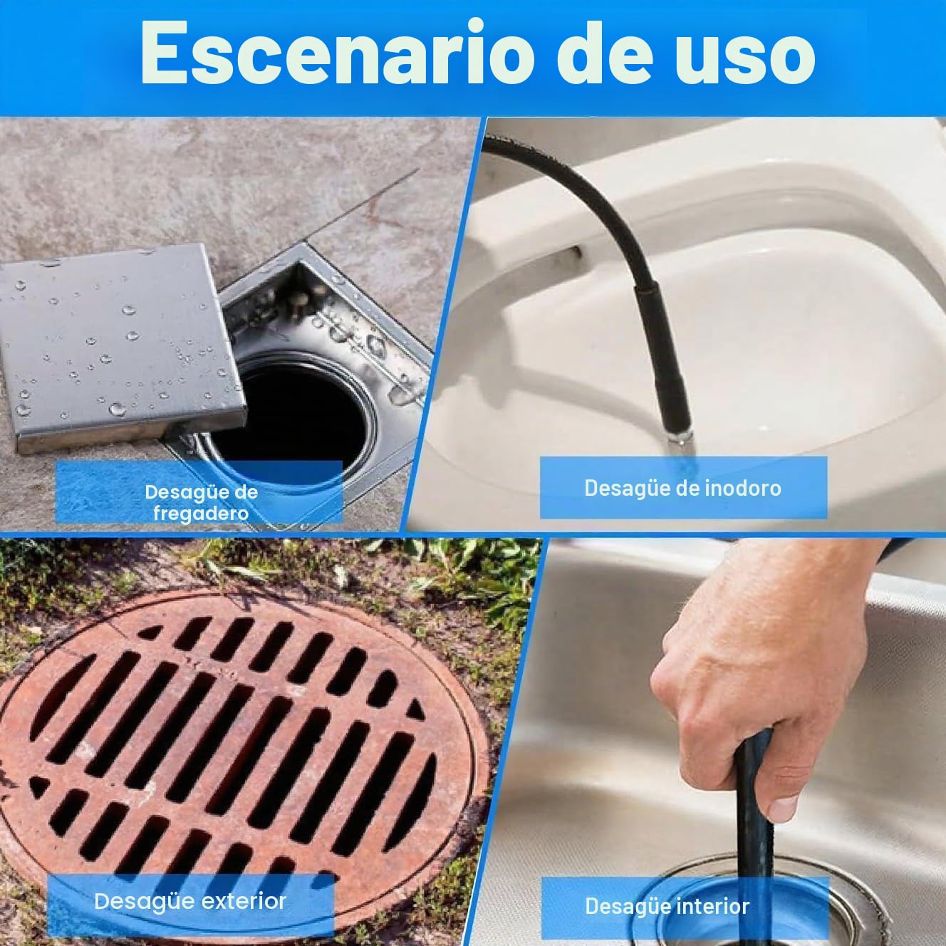 Kit Limpieza Canalones Karcher 10M – Compatible con K2-K7, Bosch, 5800PSI, Desatascador Profesional con 4 Boquillas y Adaptadores para Tuberías, Drenajes, Alcantarillas