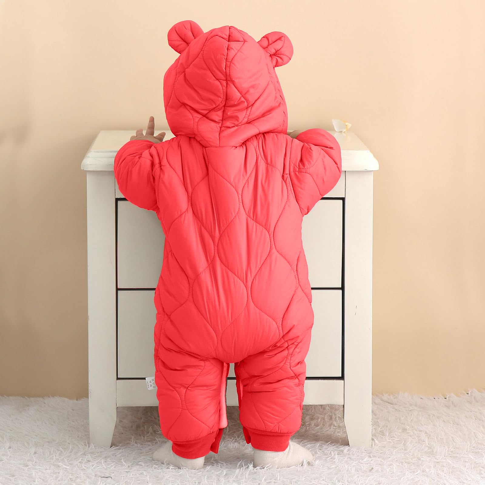 SONARIN Warm Winter Baby Romper,Baby Boys Girls Hooded Snowsuit Warmer Cute Long Sleeve Baby Winter Coats Jumpsuit Bodysuit Outfits for Newborn Infants Toddlers(Red 73)