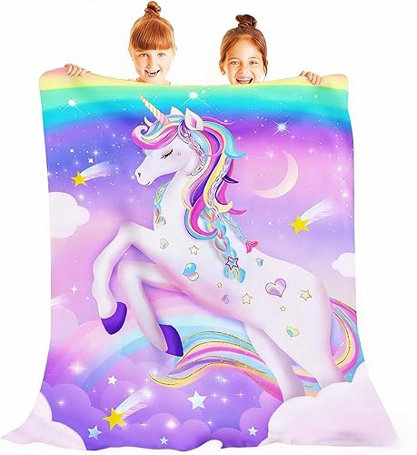 Manta de unicornio, manta de unicornio rosa arcoíris para niñas, mujeres y niños, franela suave de forro polar lindo púrpura para cama, sala