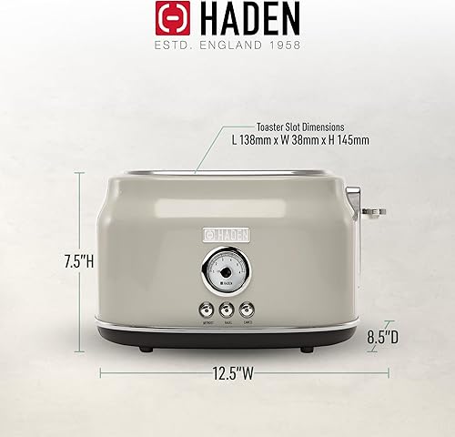 Miniatura 4 de Haden DORSET - Tostadora retro de acero inoxidable con control de tostado ajustable y ajustes de cancelación, descongelación y recalentamiento